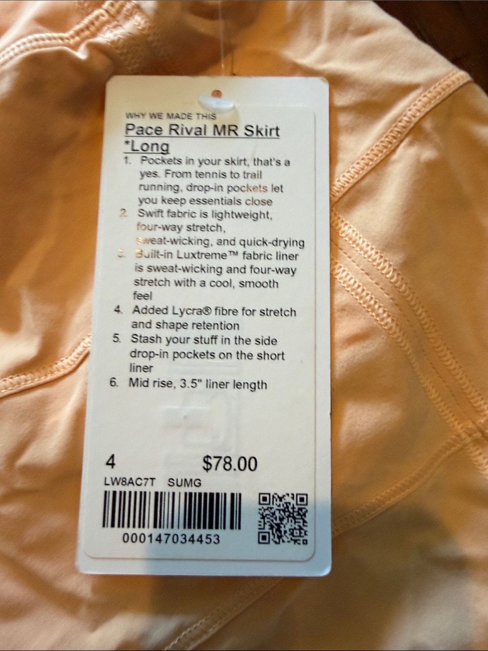 lululemon athletica Peach tennis skirt brand new - Picture 4 of 6